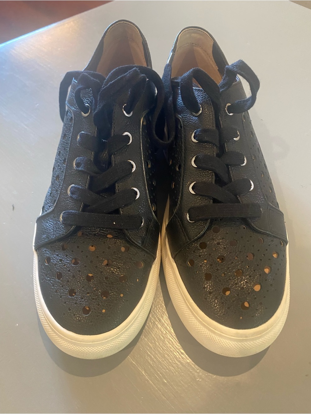 Alex Marie Black Perforated Leather Sneakers